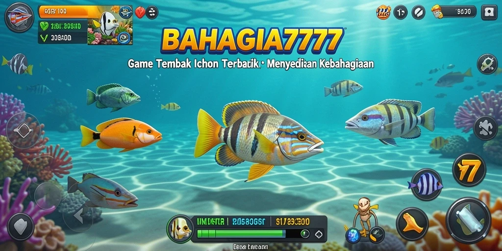 Gameplay seru BAHAGIA777 saat menembak ikan di lautan.