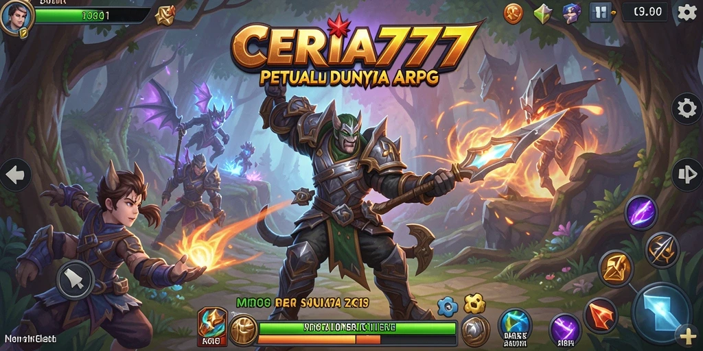 Dalam layar gameplay utama CERIA777, aksi pertarungan ARPG yang seru.