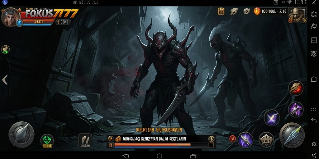 Tampilan gameplay FOKUS777 yang menegangkan dan mencekam.