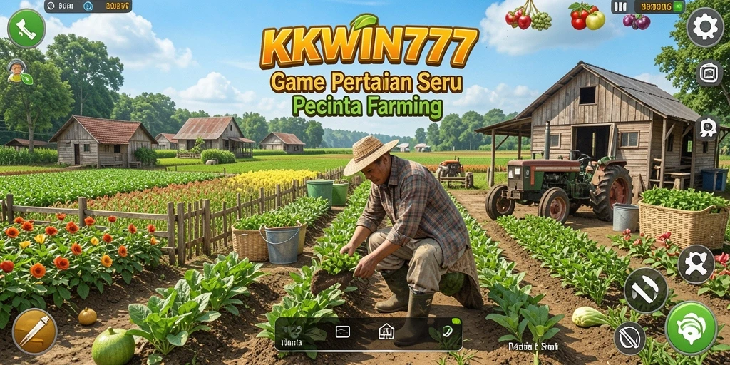 Screenshot gameplay KKWIN777 menampilkan keindahan kebun pertanian yang subur.