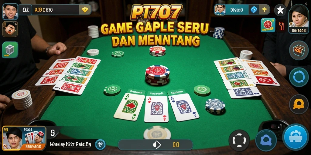 Screenshot utama PT707 menampilkan gameplay Gaple yang seru dan interaktif.