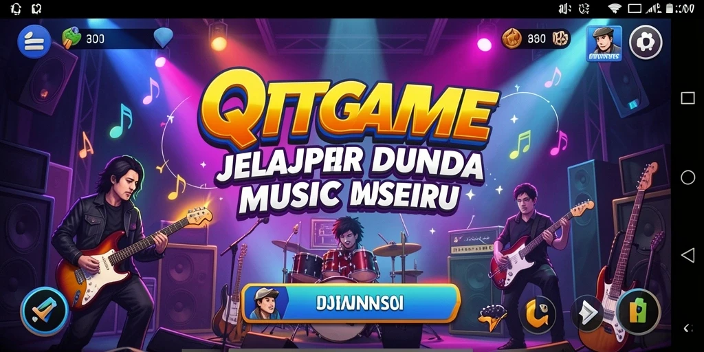 Tampilan gameplay seru QTGAME dengan berbagai pilihan lagu.