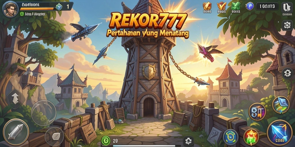 Screenshot menunjukkan aksi menara dalam pertahanan menyerang musuh berbahaya.