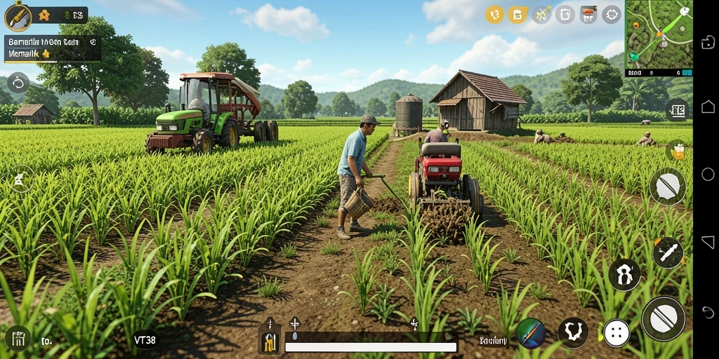 Screenshot menampilkan gameplay bertani yang seru di VT38.