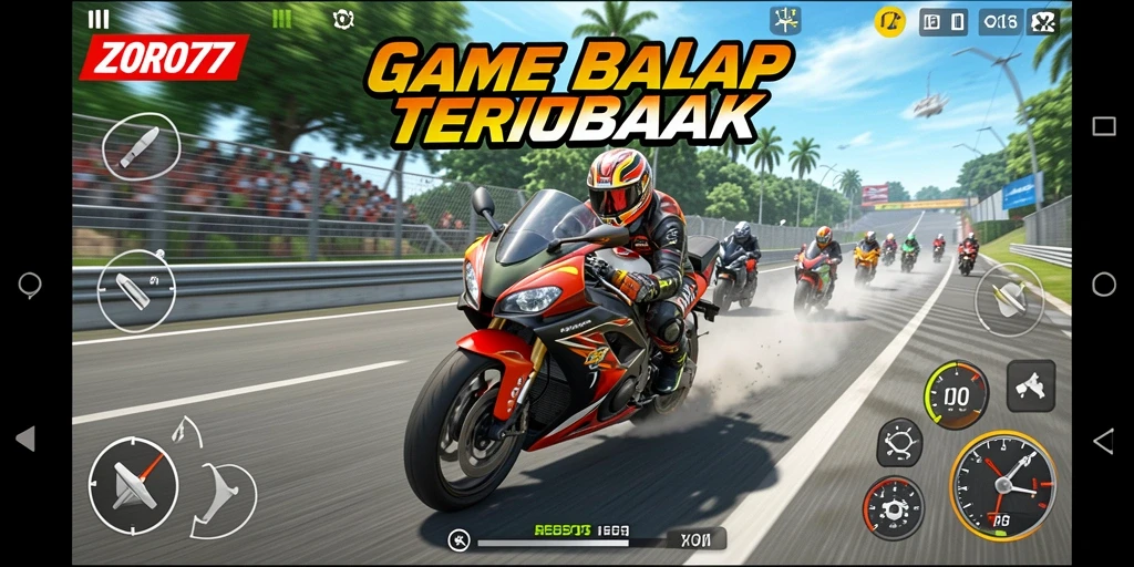 Tampilan gameplay mendebarkan dari balapan motor di ZORO77.
